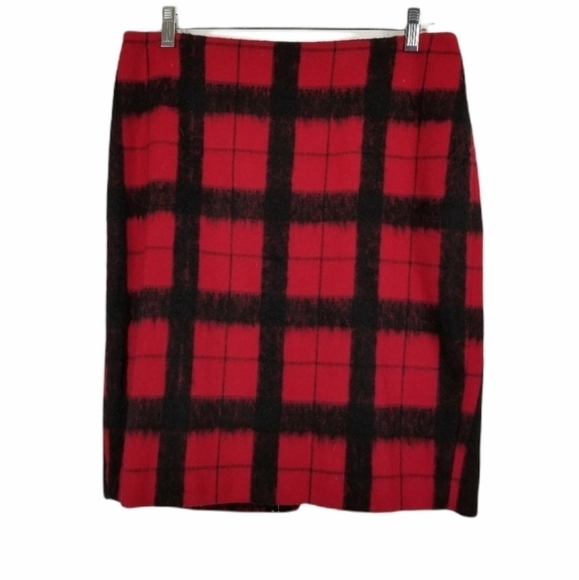 Talbots Petites Wool Blend Skirt Plaid Black Red Window Pane Pencil Lined Sz 8 P - Picture 1 of 11